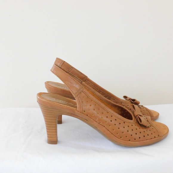 Aerosole Tan Peep Toe, Sling Back Woman's Sohes Size 6 1/2 M  Pre- owned - Picture 5 of 8